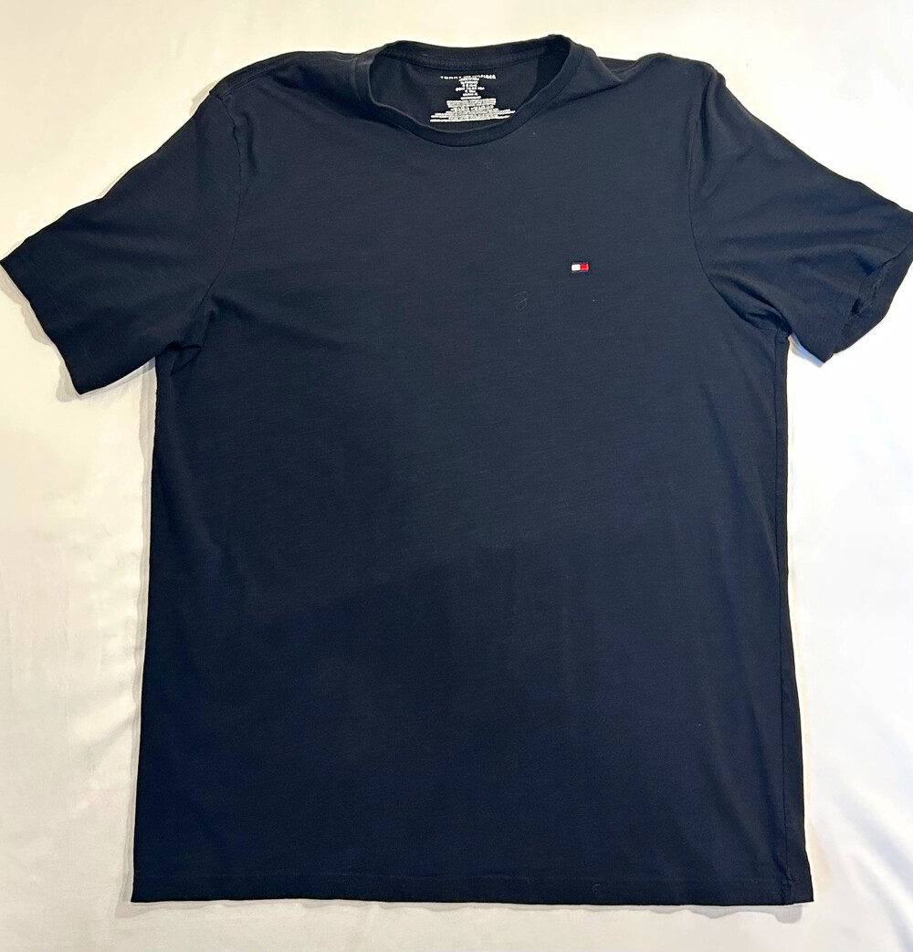 Tommy Hilfiger Black Flag Logo T-Shirt Mens XL Crew Neck Short Sleeve